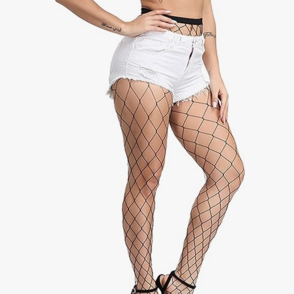 I’m 5 Women's High Waisted Fishnet Tights Sexy Wide Mesh Fishnet Stockings